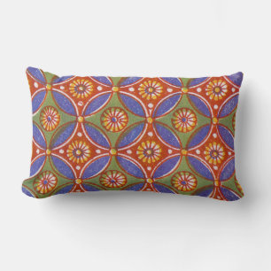 Red Blue Rustic Colourful Circle Egypt Art Pattern Lumbar Cushion