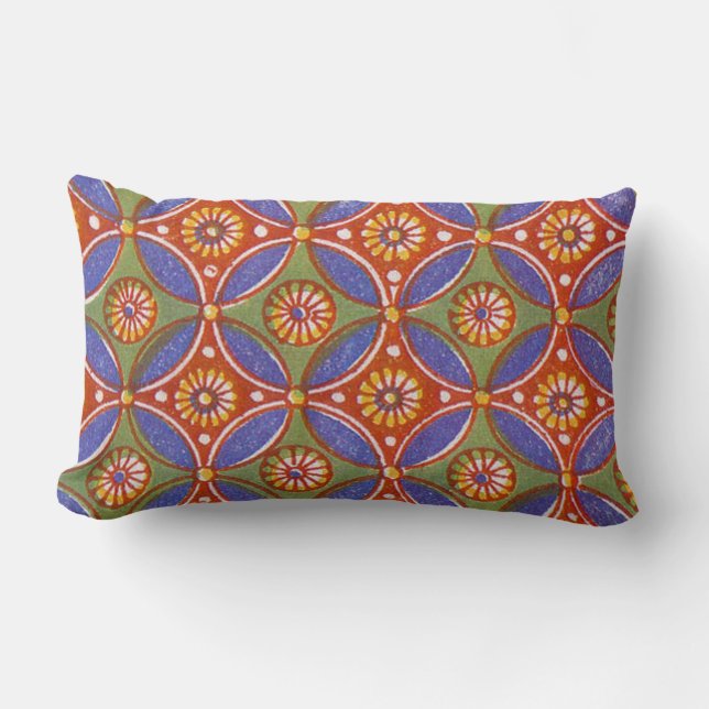 Red Blue Rustic Colourful Circle Egypt Art Pattern Lumbar Cushion (Front)