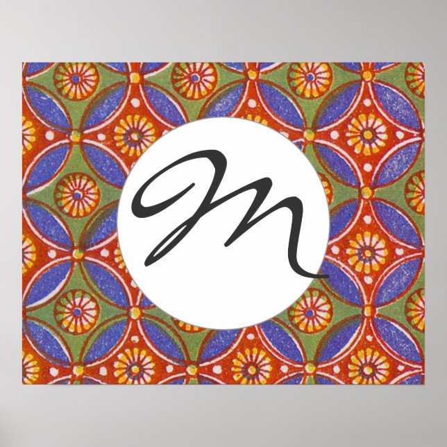 Red Blue Rustic Colourful Circle Egypt Art Pattern Poster (Front)