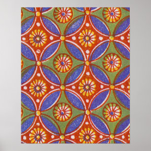 Red Blue Rustic Colourful Circle Egypt Art Pattern Poster