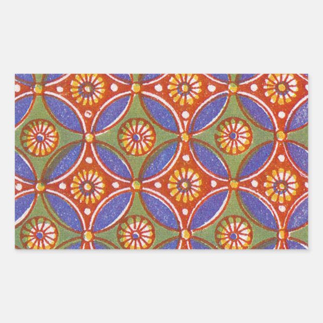 Red Blue Rustic Colourful Circle Egypt Art Pattern Rectangular Sticker (Front)