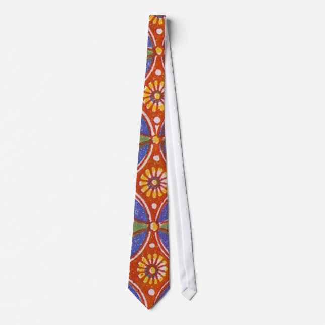 Red Blue Rustic Colourful Circle Egypt Art Pattern Tie (Front)