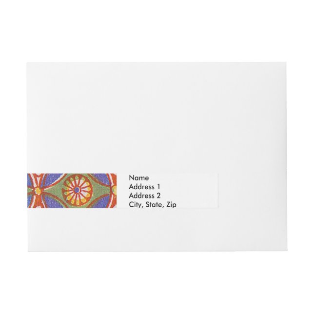 Red Blue Rustic Colourful Circle Egypt Art Pattern Wraparound Address Label (Front)