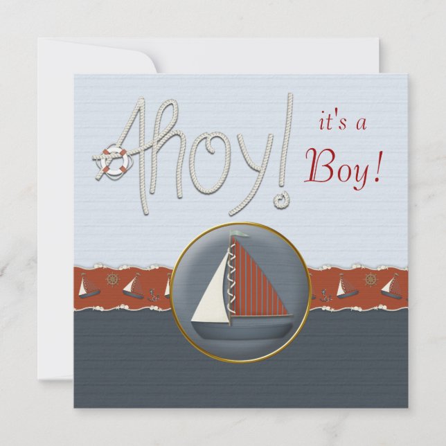 Red Blue Sailboat Baby Shower Invitation (Front)