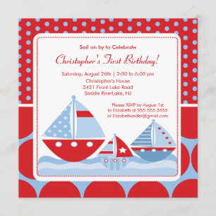 Red & Blue Sailboat Birthday Invitation