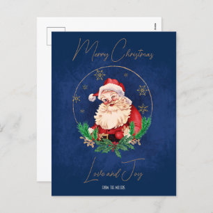 Red Blue Santa Elegant Retro Vintage Christmas Holiday Postcard