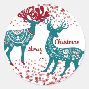 Red Blue Scandinavian Nordic Christmas Reindeer Classic Round Sticker