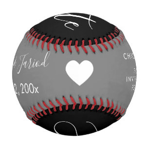 Red Blue Script Heart Save the Dates Baseball