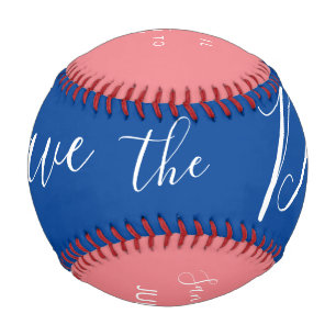 Red Blue Script Heart  Save the Dates   Baseball