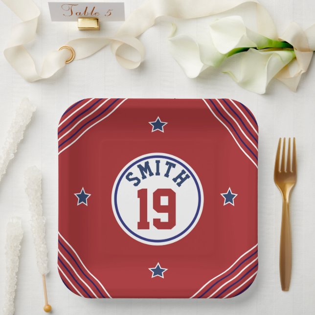 Red & Blue Sports Theme Paper Plate (Wedding)