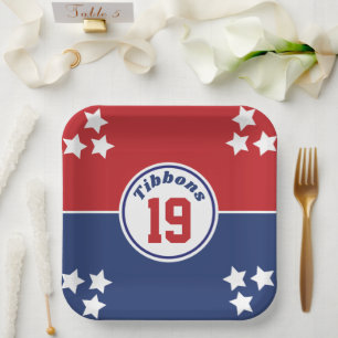 Red & Blue Sports Theme Paper Plate