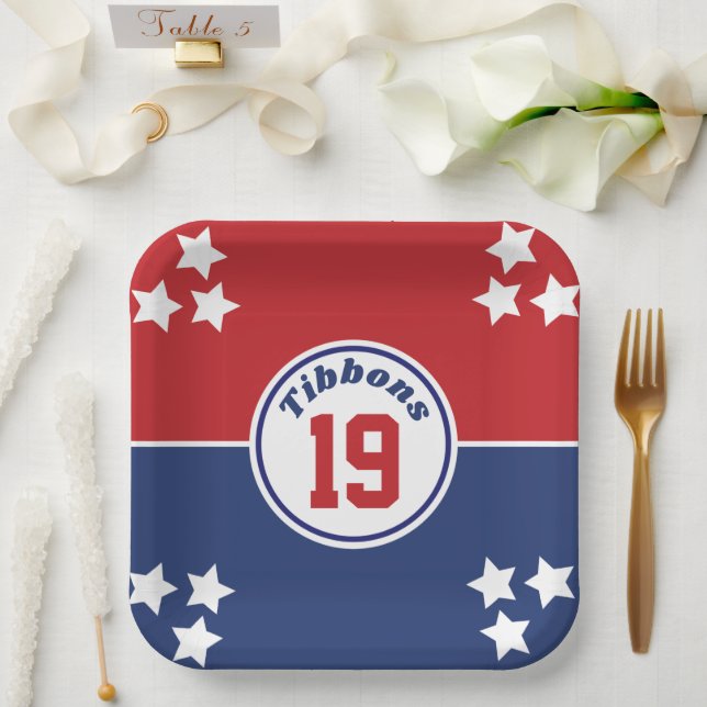 Red & Blue Sports Theme Paper Plate (Wedding)