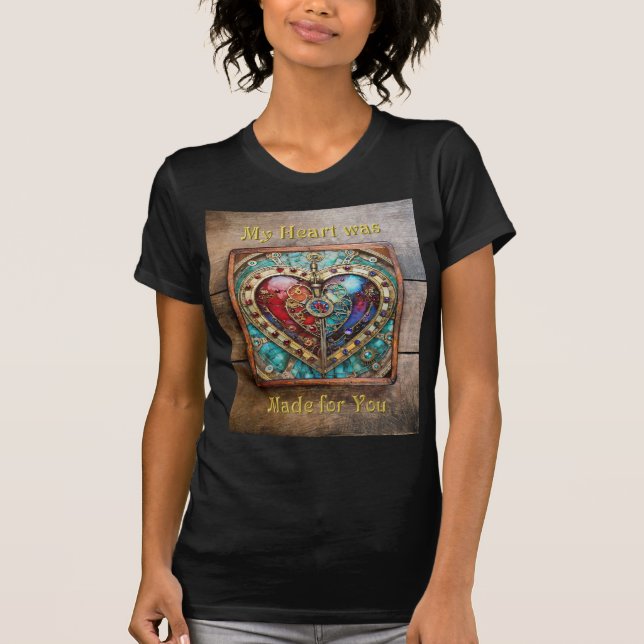 Red & Blue Stained Glass Heart Steampunk Series T-Shirt (Front)
