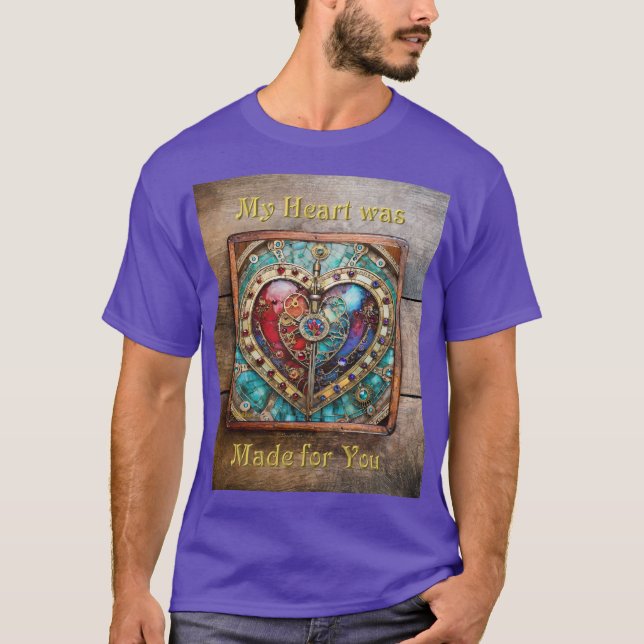 Red & Blue Stained Glass Heart Steampunk Series T-Shirt (Front)