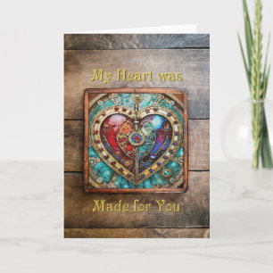Red & Blue Stained Glass Heart Steampunk Series Thank You Card