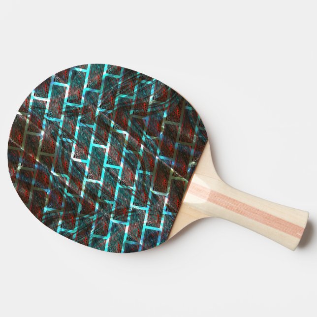 Red blue stained, scratches, grid or brick effect? ping pong paddle (Back Side)