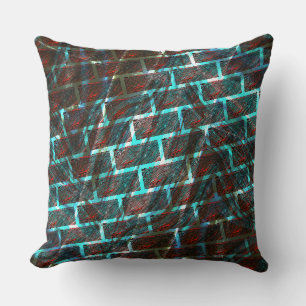 Red blue stained, scratchs, grid or brick effect? cushion