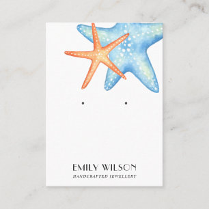 RED BLUE STAR FISH AQUATIC STUD EARRING DISPLAY BUSINESS CARD
