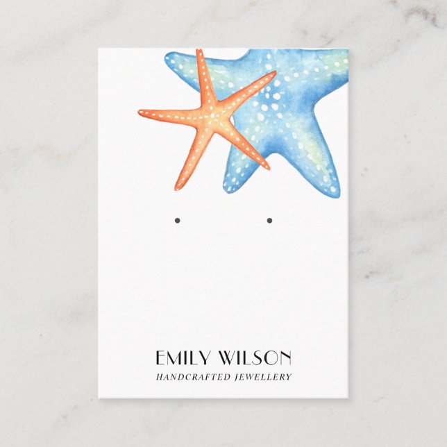 RED BLUE STAR FISH AQUATIC STUD EARRING DISPLAY BUSINESS CARD (Front)