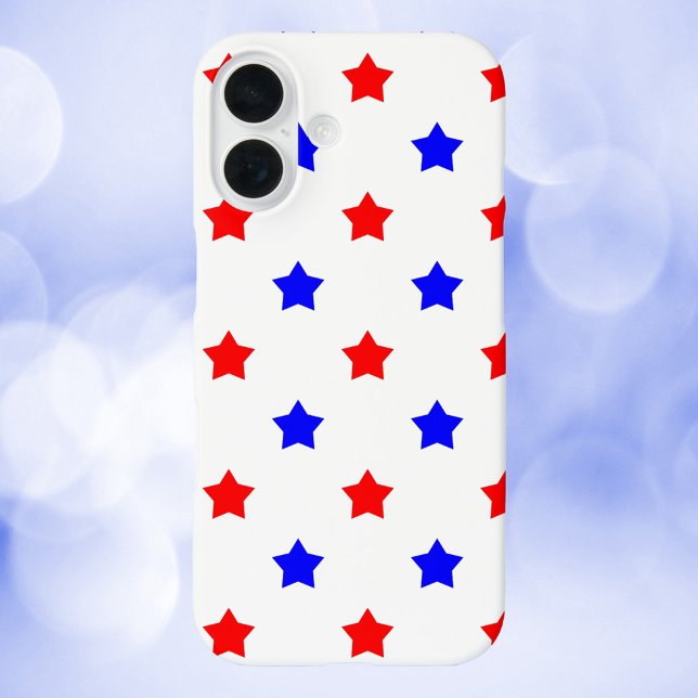 Red Blue Star Pattern White Background Case-Mate iPhone Case (A phone with a red and blue star pattern on a white background.)