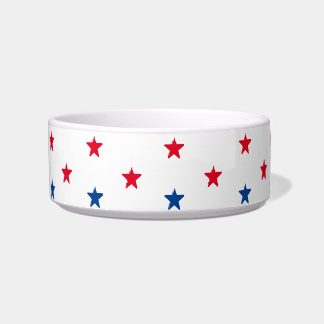 Red, Blue stars, american pattern dog Pet ceramic Bowl (Front)