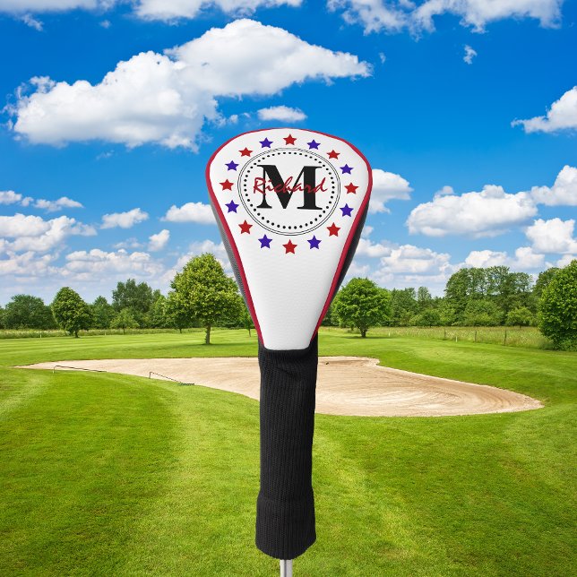 Red Blue Stars Monogram Golf Head Cover (Creator Uploaded)