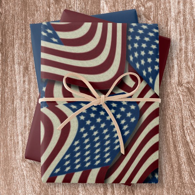 Red & Blue Stars & Stripes USA American Flags Wrapping Paper Sheet (Creator Uploaded)