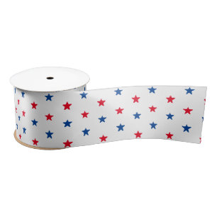 Red, blue stars, white pattern decorative satin ribbon