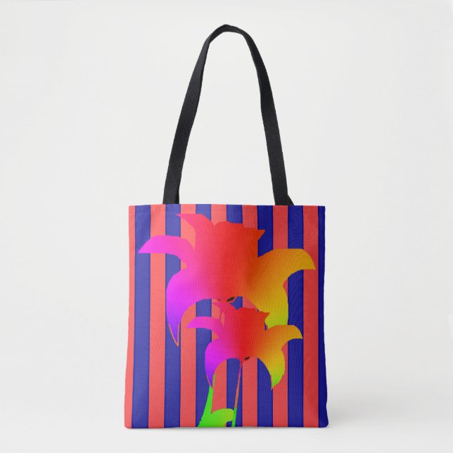 Red Blue Stripe Rainbow Floral Tote Bag (Front)