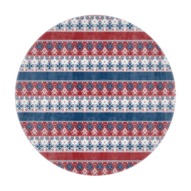 Red Blue Striped Norwegian Pattern Cutting Board (Front)