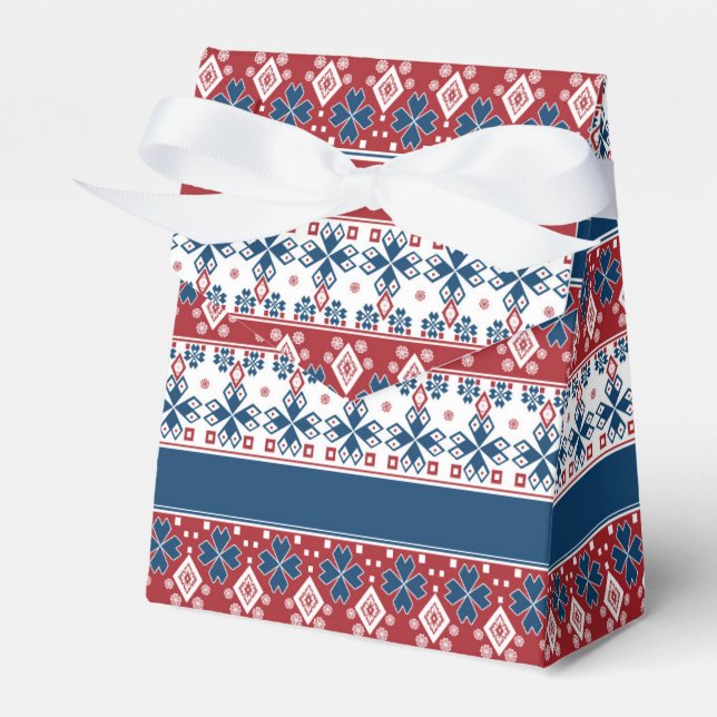 Red Blue Striped Norwegian Pattern  Favour Box (Front Side)
