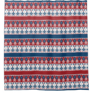 Red Blue Striped Norwegian Pattern Shower Curtain