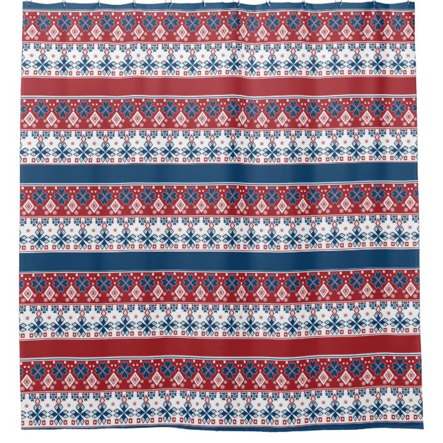 Red Blue Striped Norwegian Pattern  Shower Curtain (Front)