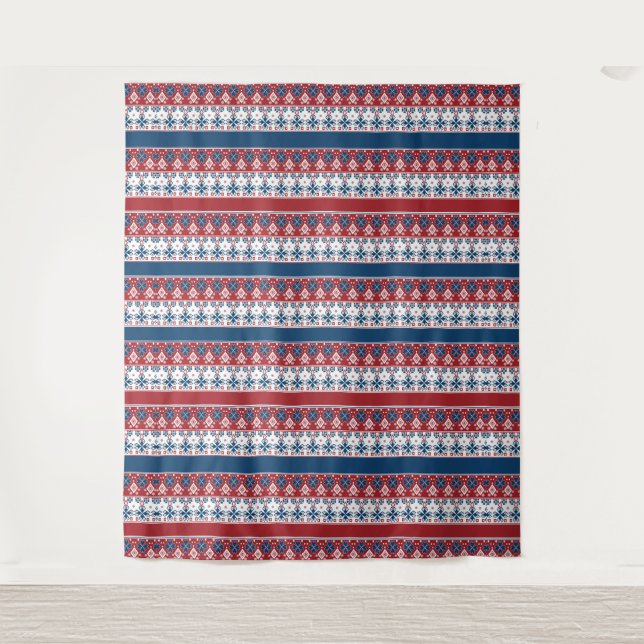 Red Blue Striped Norwegian Pattern  Tapestry (Front)