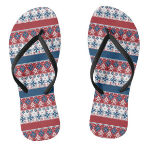 Red Blue Striped Norwegian Pattern Thongs