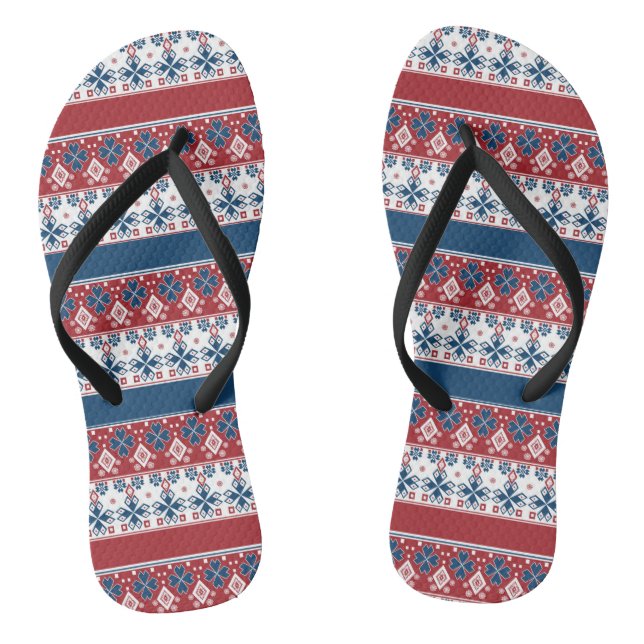 Red Blue Striped Norwegian Pattern  Thongs (Footbed)