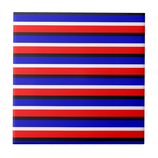 Red Blue Stripes Pattern Design Ceramic Tile (Front)