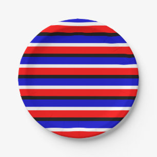 Red Blue Stripes Pattern Design Paper Plate