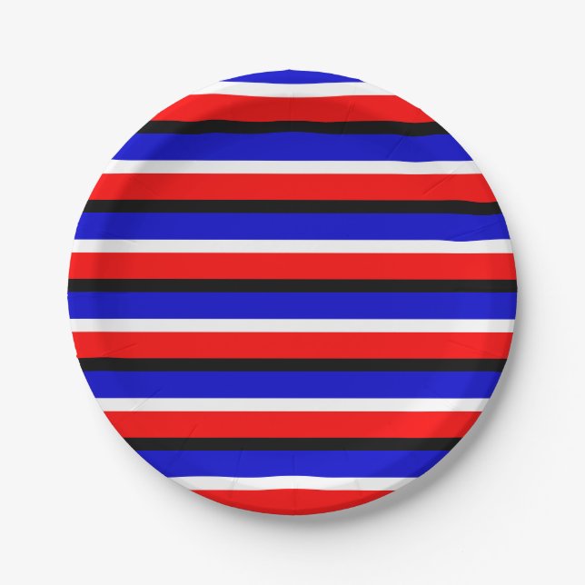 Red Blue Stripes Pattern Design Paper Plate (Front)