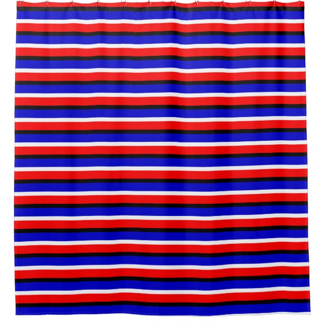 Red Blue Stripes Pattern Design Shower Curtain (Front)