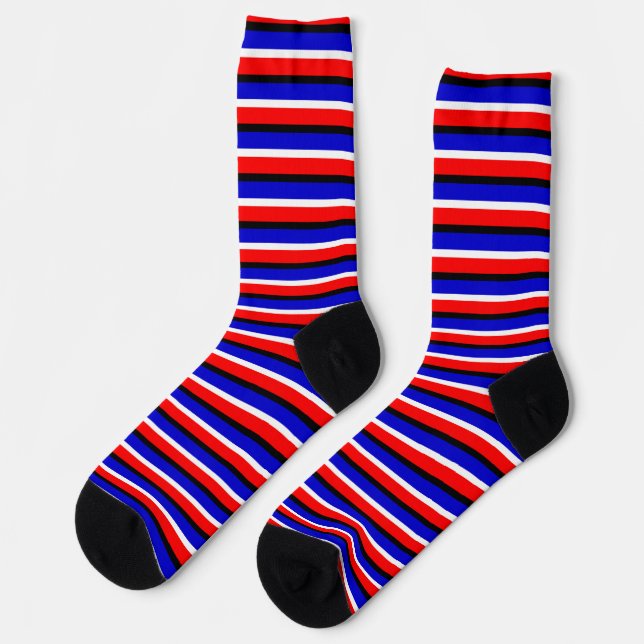 Red Blue Stripes Pattern Design Socks (Left)