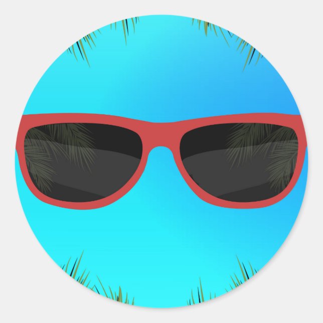 Red Blue Summer Shades Sunglasses Beach Pool Party Classic Round Sticker (Front)