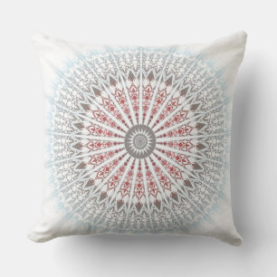 Red Blue Taupe White Mandala Geometric Modern Outdoor Cushion