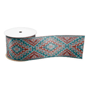 Red Blue Teal Native American Indians Navajo Satin Ribbon