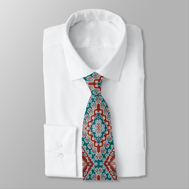 Red Blue Teal Native American Indians Navajo Tie (Tied)