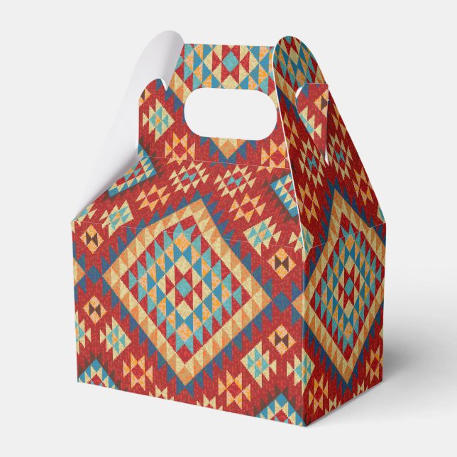 Red Blue Teal Orange Yellow Oriental Kilim Pattern Favour Box (Front Side)