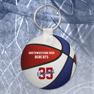 red blue team colours basketball sports gifts key ring