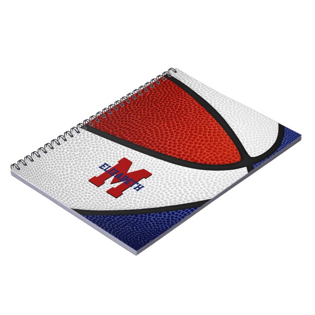red blue team colours girls boys basketball notebook (Left Side)