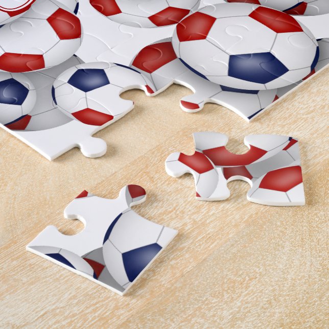red blue team colours girls boys soccer jigsaw puzzle (Side)