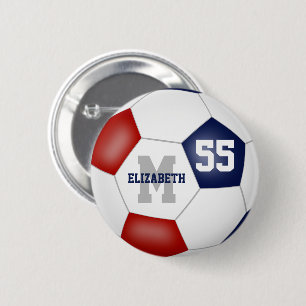 red blue team colours girls soccer personalised 6 cm round badge